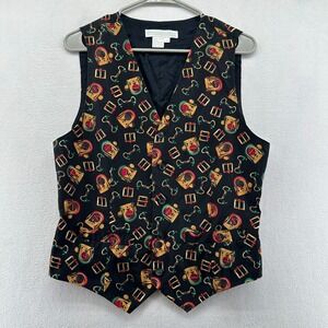 Preston & York Vest Jacket Multicolor Women's Medium Silk Pockets Printed